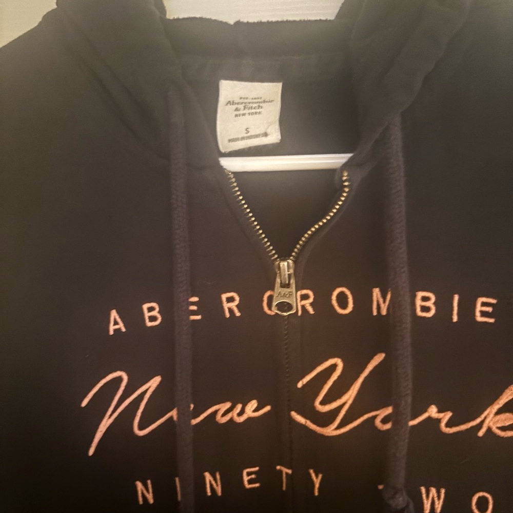 Abercrombie Black Hoodie with Pink Lettering